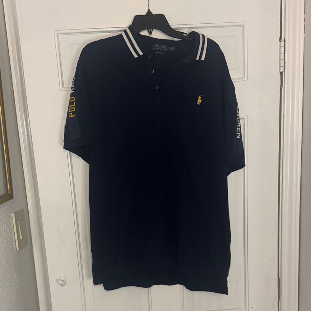Polo by Ralph Lauren Navy Polo with Yellow Pony and White Collar Stripes